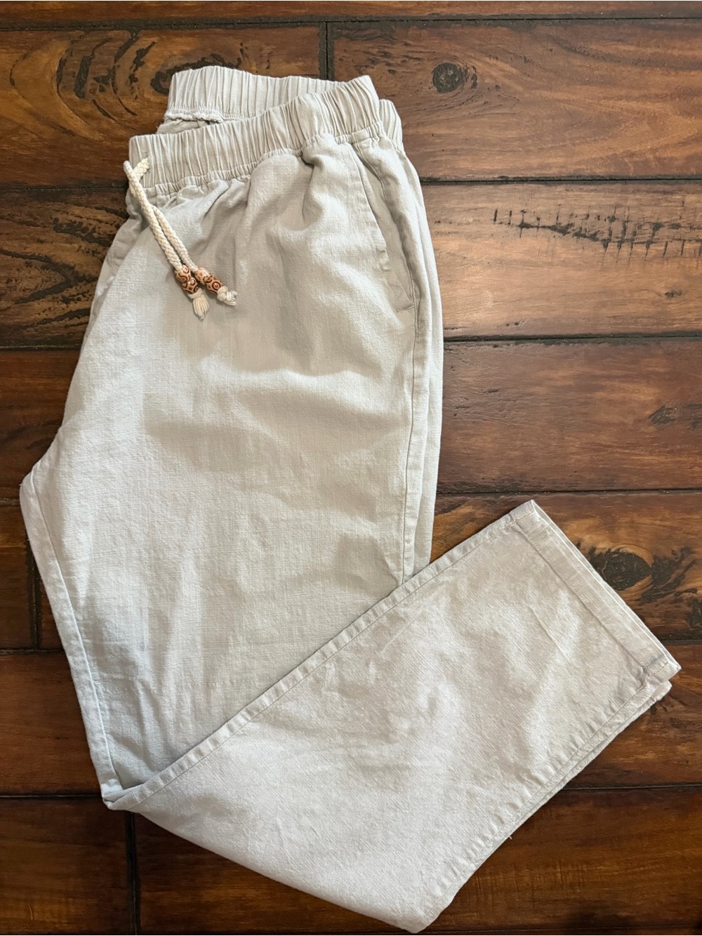 Casual Elastic-Waist Drawstring Pants With Pockets in Light Beige